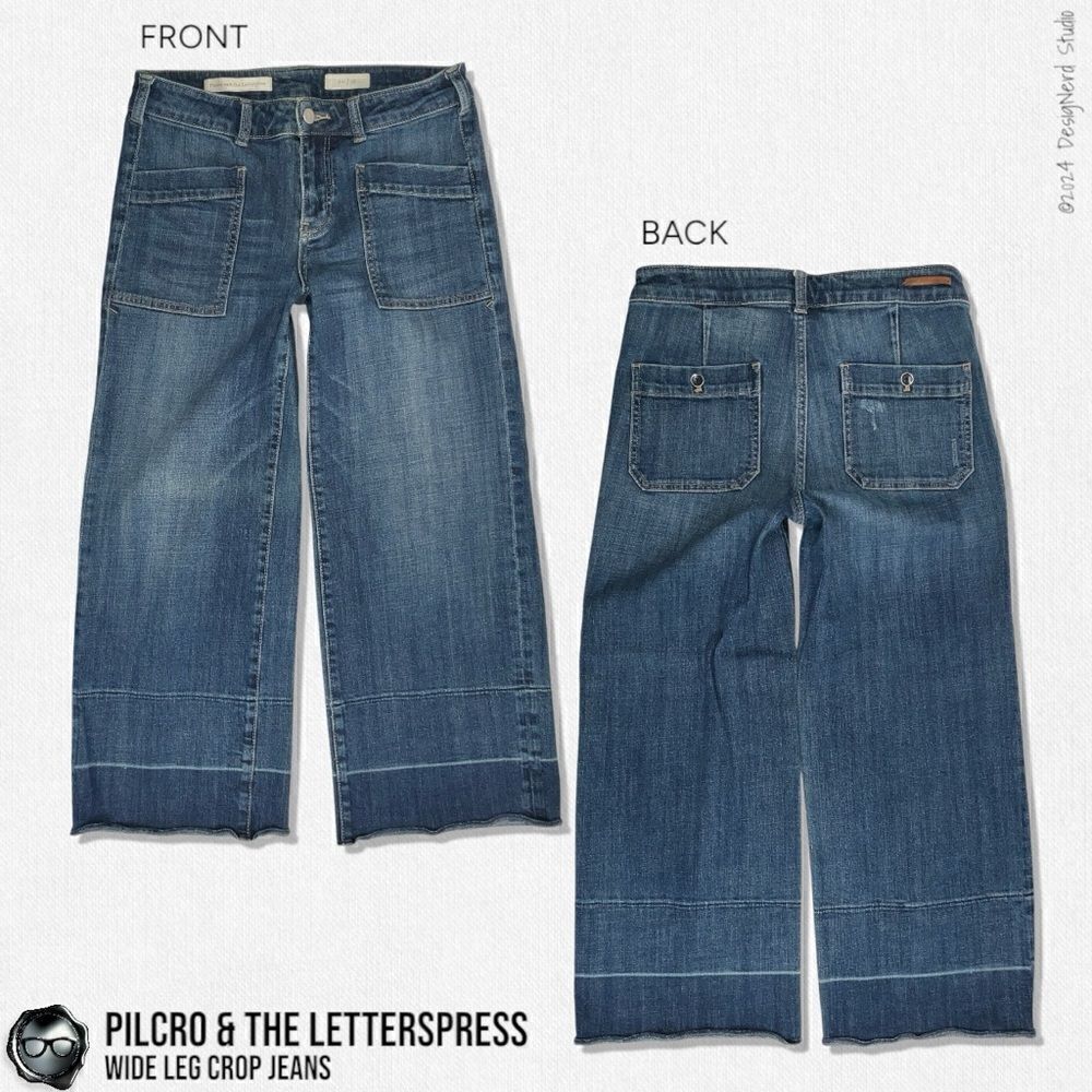 ANTHROPOLOGIE PILCRO & THE LETTERPRESS WIDE LEG CROP SAILOR JEANS SIZE 28 - Picture 12 of 13